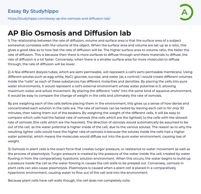 Ap bio diffusion and osmosis lab answers