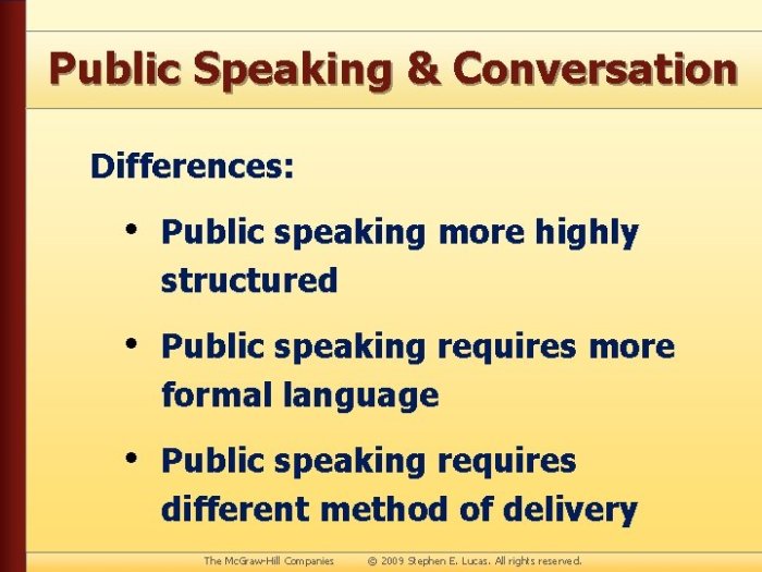 Public speaking is more highly structured than everyday conversation